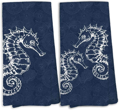 Juego de 2 toallas de cocina con caballito de mar náutico