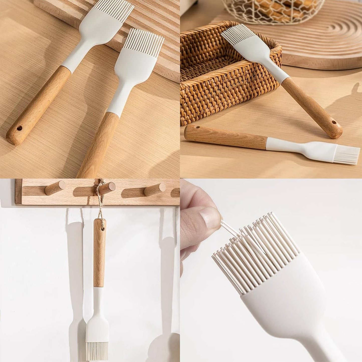 2 Cepillos Silicona Mango Madera para Cocina Hornear