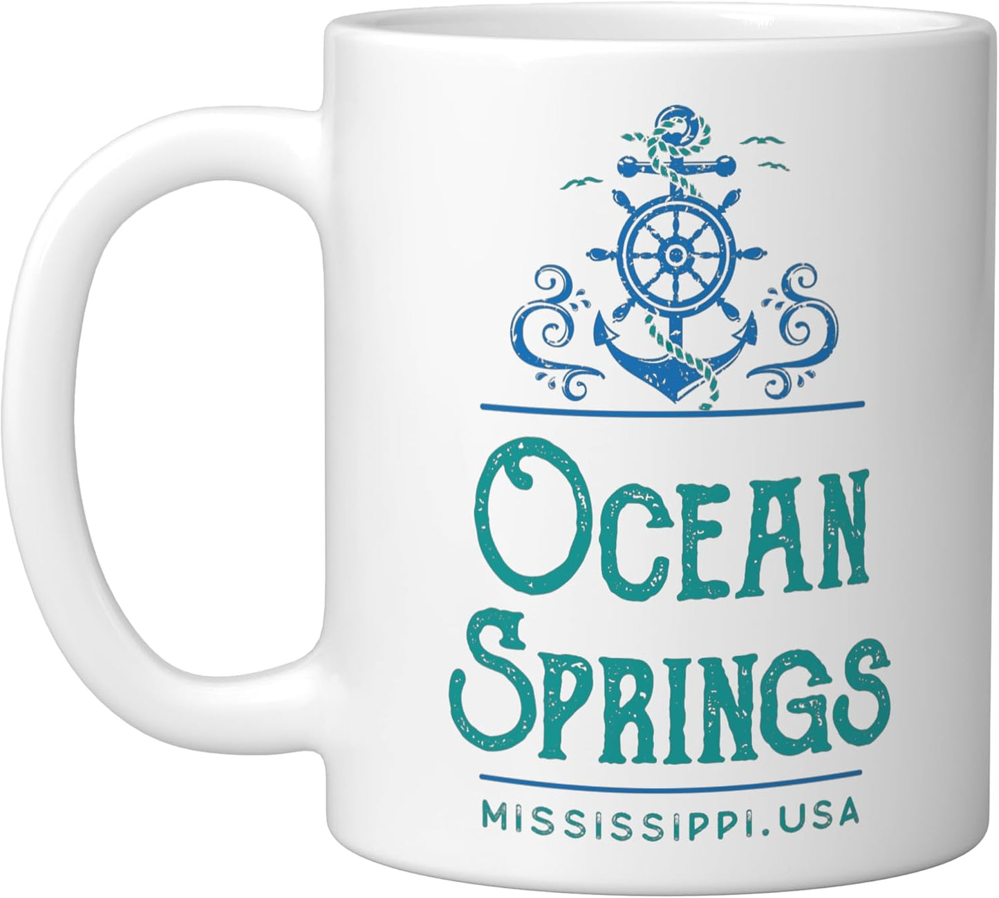 Taza Cerámica Diseño Náutico Blanca Ocean Springs