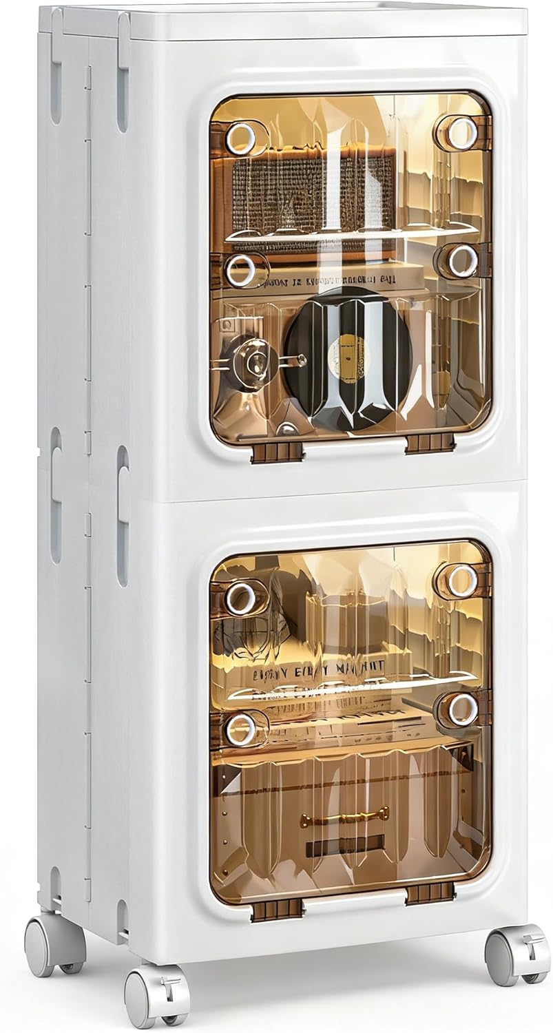 Contenedor apilable 98qt 2 niveles ruedas puerta transparente