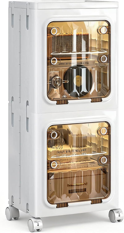 Contenedor apilable 98qt 2 niveles ruedas puerta transparente