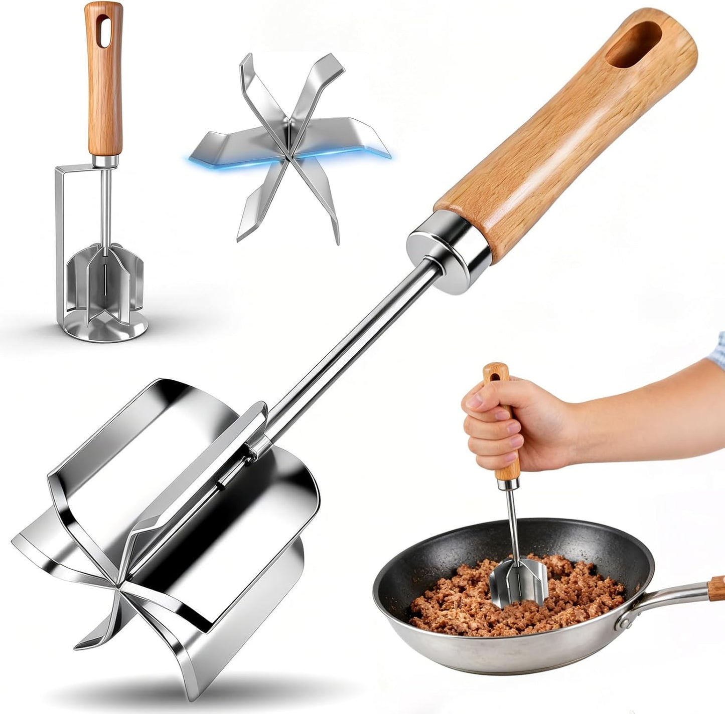 Picadora carne acero inox 304 con 6 cuchillas curvas