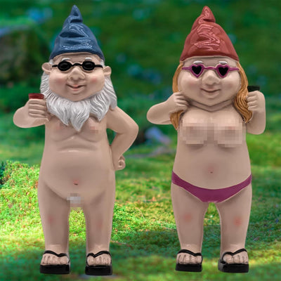 2 Pzas Estatuas Gnomo Jardín 8pulg