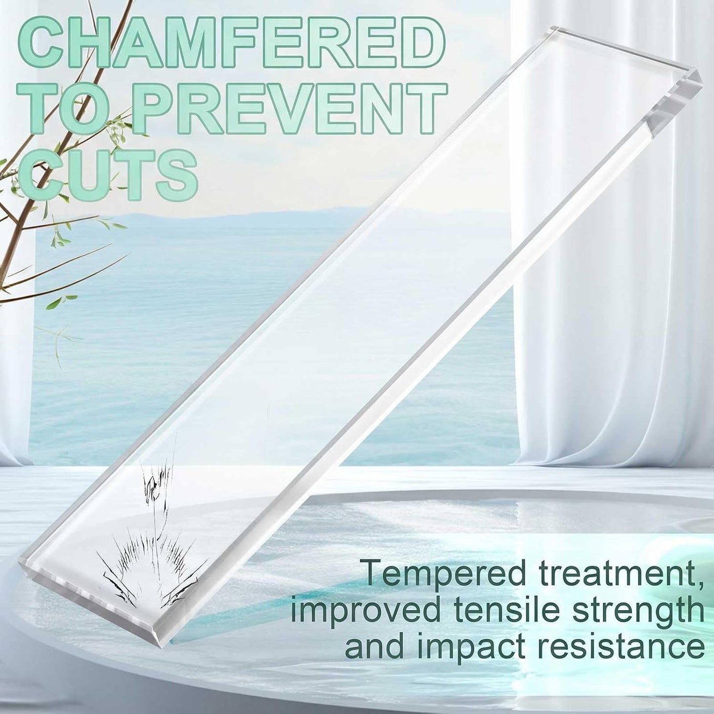 2 Estantes Vidrio Ducha 3-1/8x12-3/4pulg Soporte Ultra Transparente