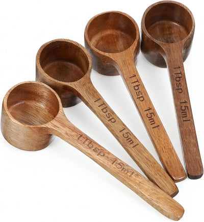 Paquete de 4 cucharadas medidoras de madera de acacia para frascos