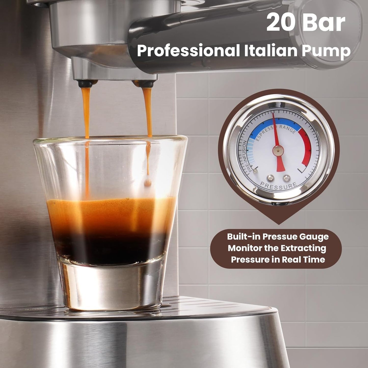 Máquina Espresso 20 Bar Acero Inox Compacta Capuchino