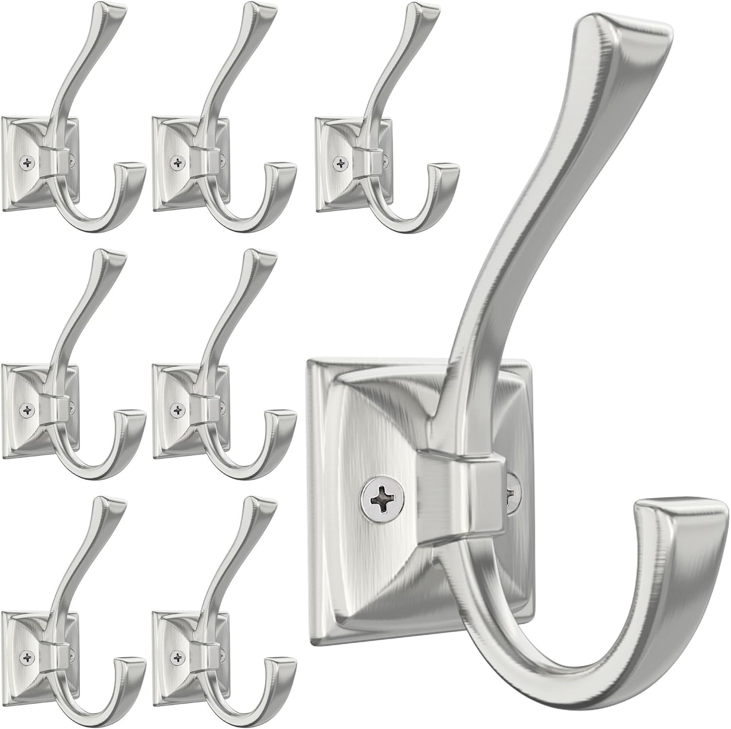 8 Ganchos Níquel Cepillado para Toalla Puerta Baño