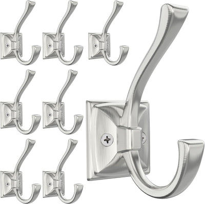 8 Ganchos Níquel Cepillado para Toalla Puerta Baño