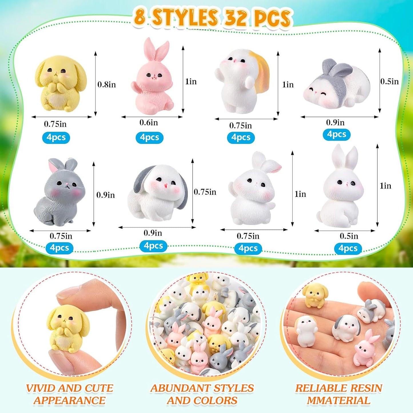 32 Figuras Resina Conejitos Pascua Decoración Hogar