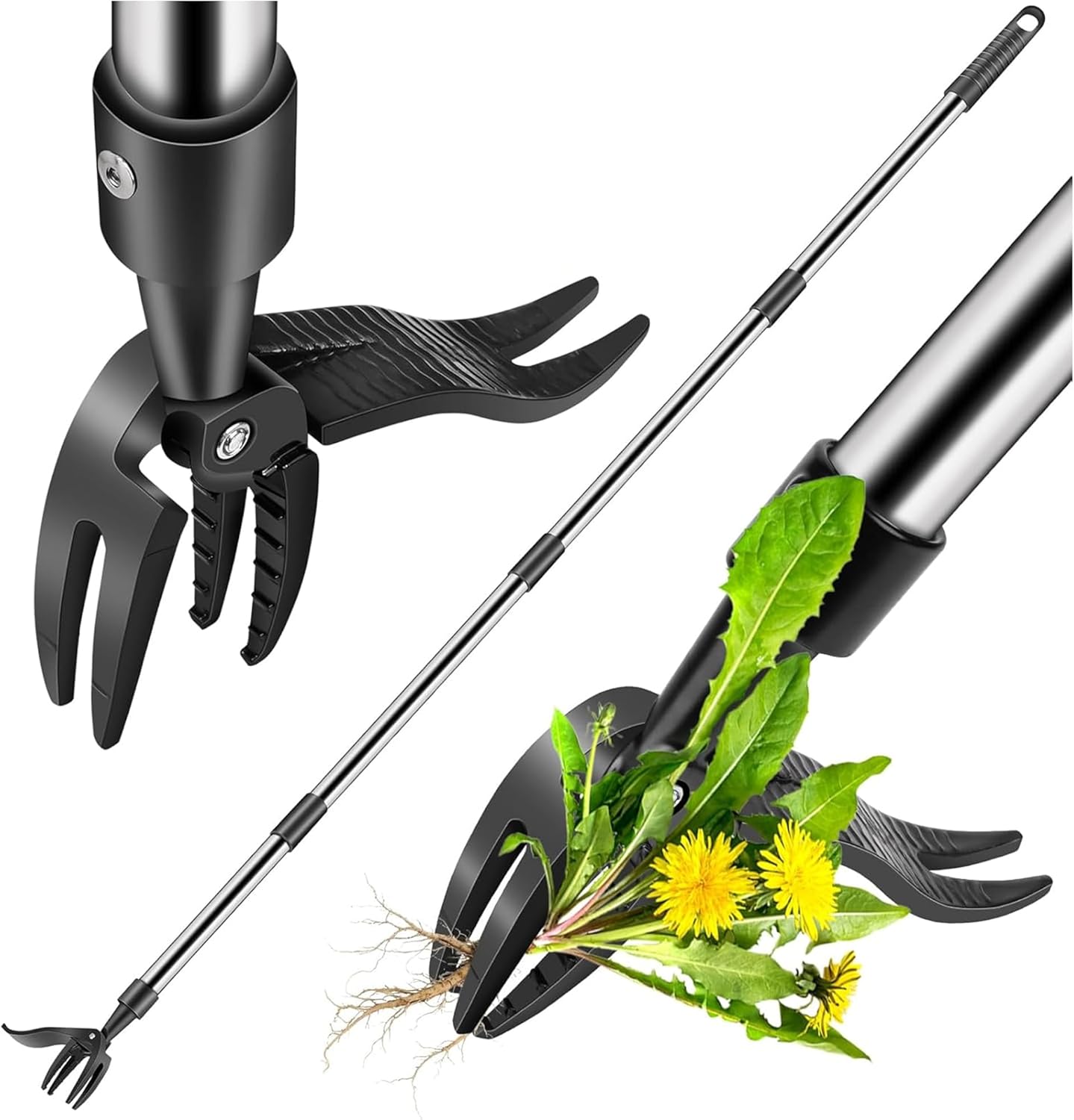 Extractor malezas manual 4 garras acero mango largo para jardín