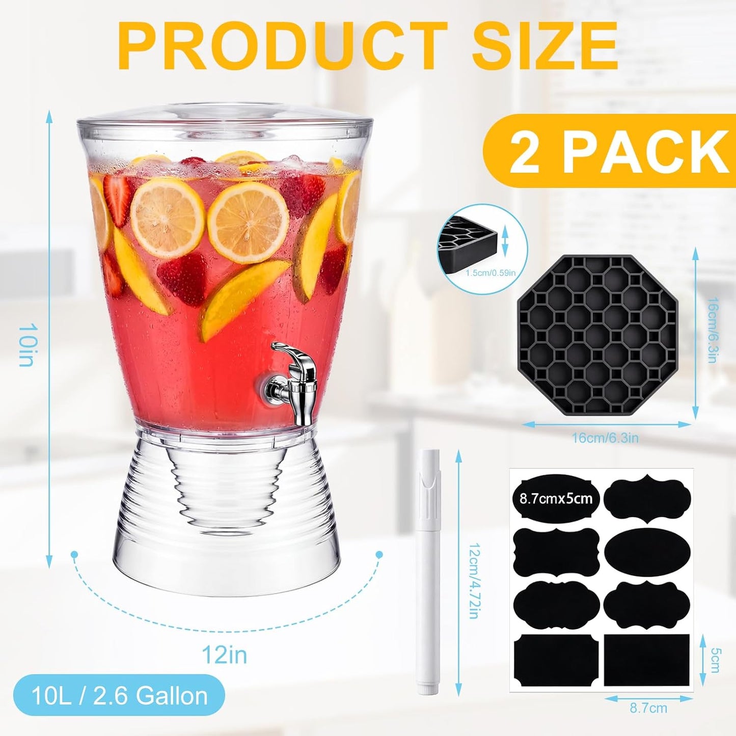2 Set Dispensadores Bebida 2.6gal Plástico Transparente Con Espita