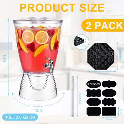 2 Set Dispensadores Bebida 2.6gal Plástico Transparente Con Espita