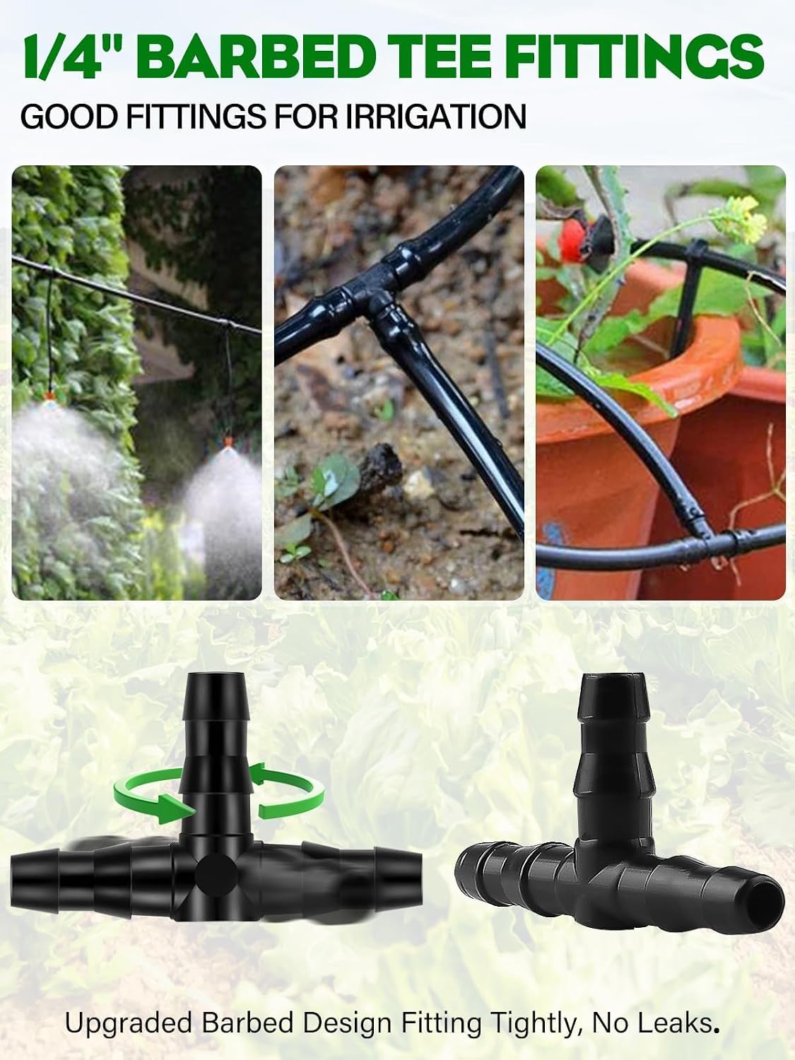 100 Pzas Accesorios T de 1/4pulg para Riego Goteo