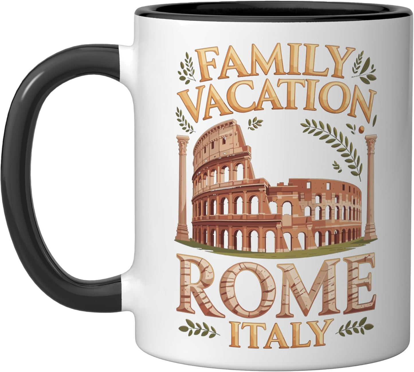 Taza cerámica para vacaciones familiares en Roma Italia negra/blanca