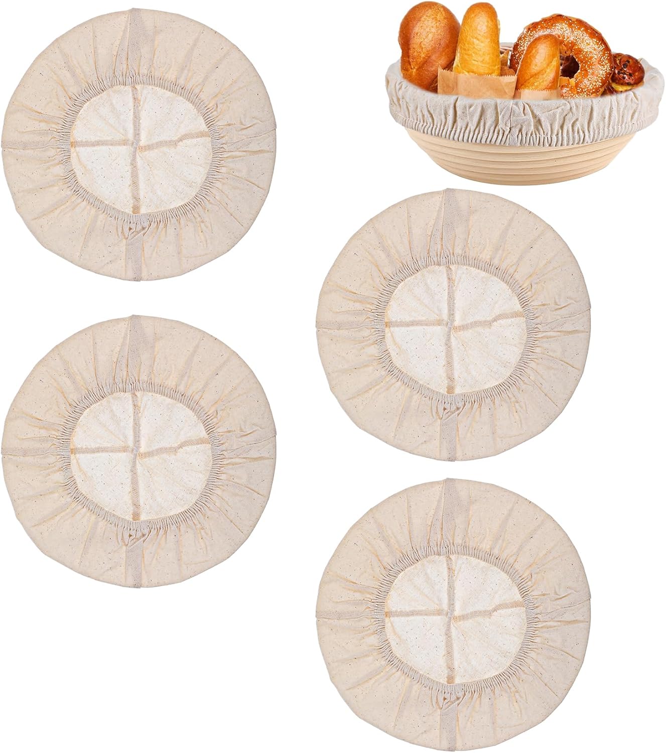 Forro cesta hornear tela ratán natural 10pulg set 4