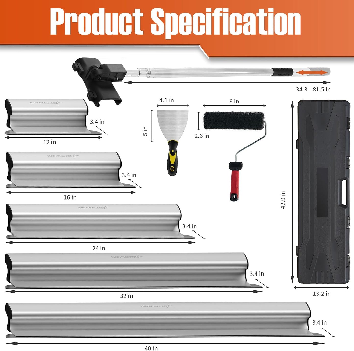 Kit cuchillas yeso 12-40pulg acero inox con poste