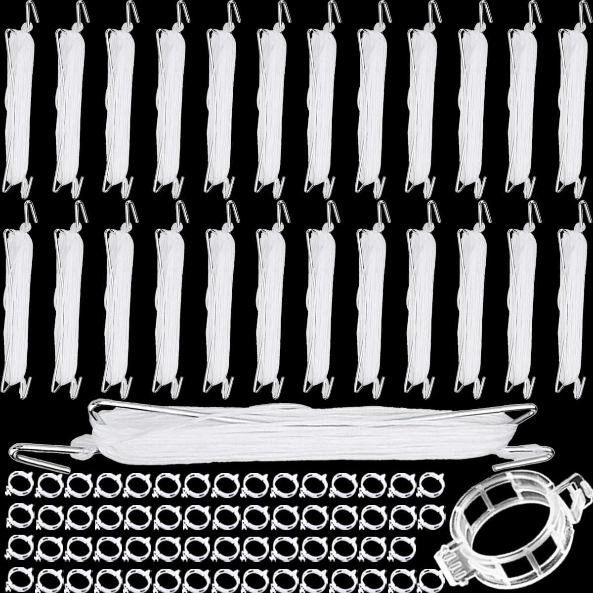 Set 25 Ganchos J para Tomate con 60 Clips y Cordel 33pies