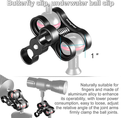 Soporte abrazadera bola aluminio 1pulg para luz buceo cámara