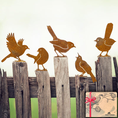 5 Pzas Esculturas Pájaros Metal Decoración Jardín