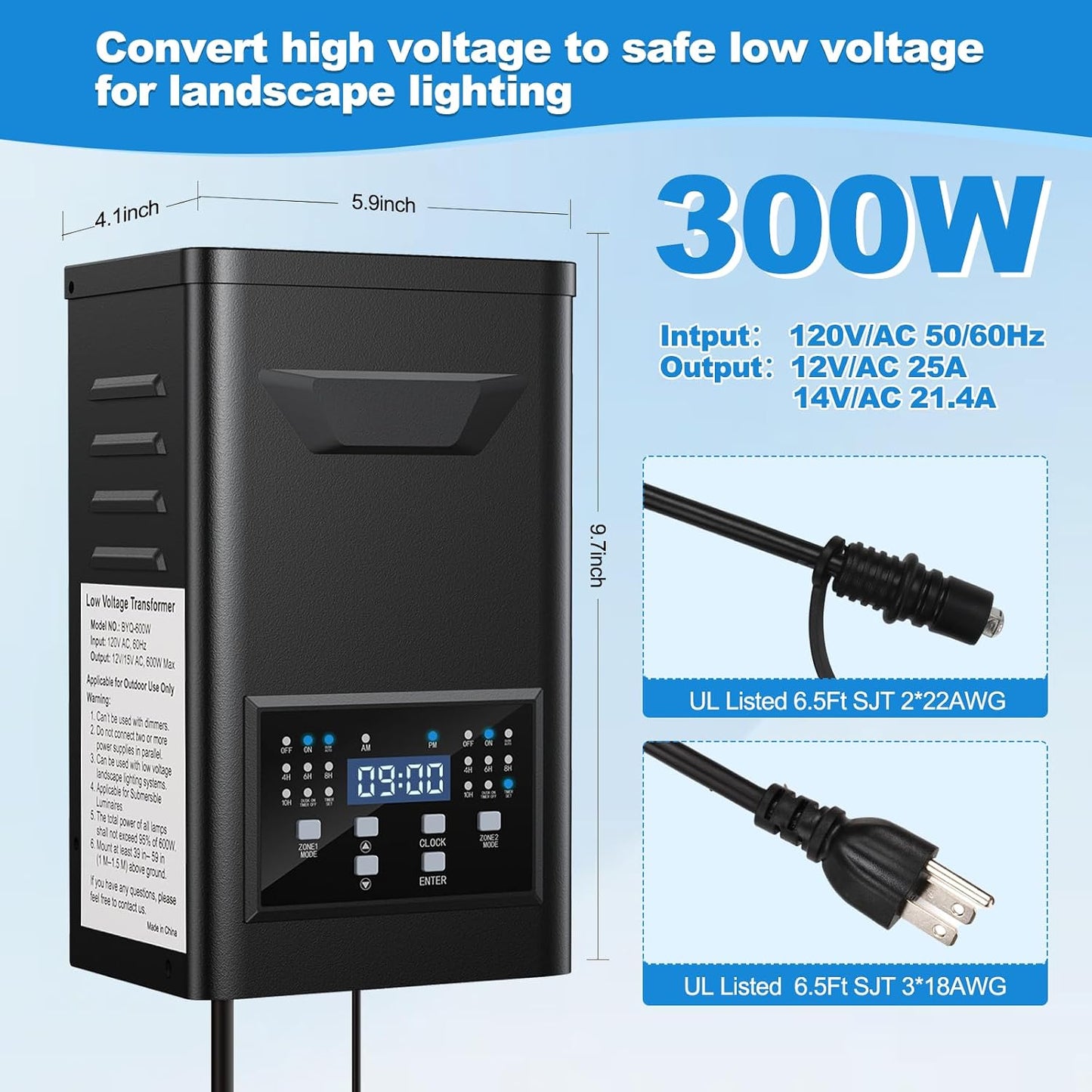 Transformador paisaje 300W 120V a 12V acero inox