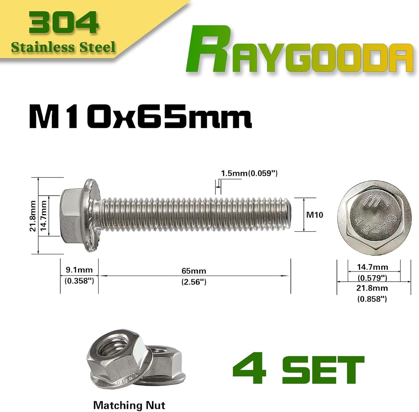 Kit 8 Pzas Perno Tuercas Brida Acero Inox A2-70