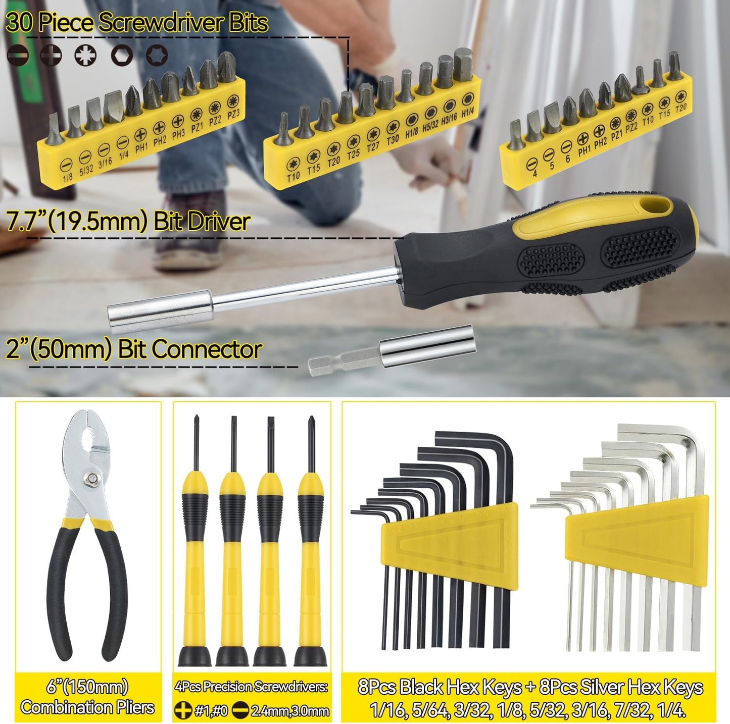 Set 58 Pzas Kit Herramientas Hogar con Estuche Plástico
