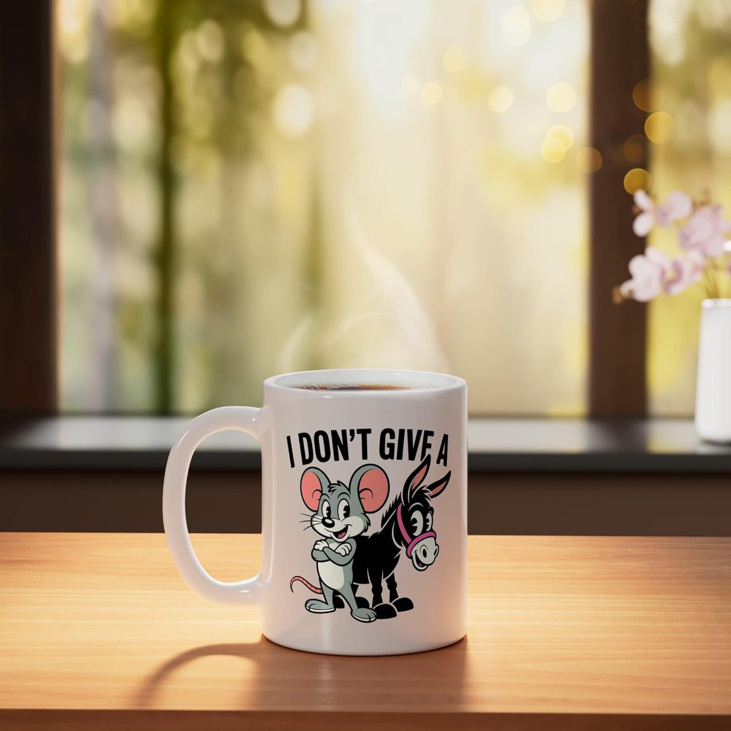 Taza de cerámica de ratón y burro blanco Funny I Don't Give a Rats Ass