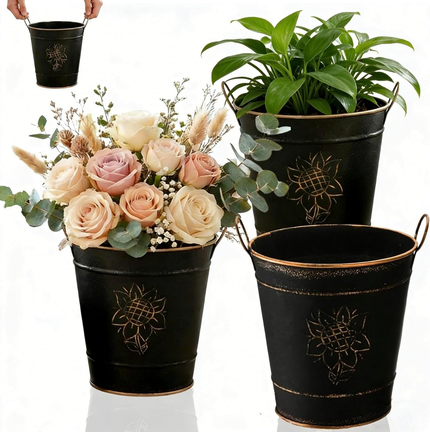3 Cubos Galvanizados Maceta Rústica Decoración Hogar Boda 5.7pulg