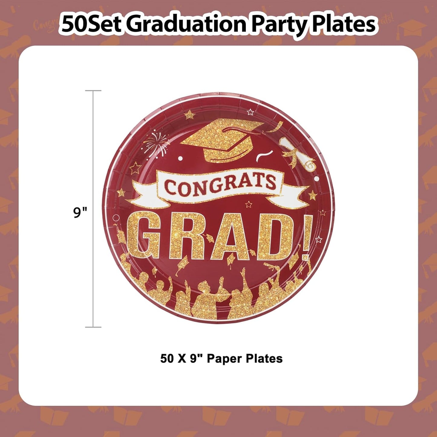 Platos papel graduación 9pulg sirve 50