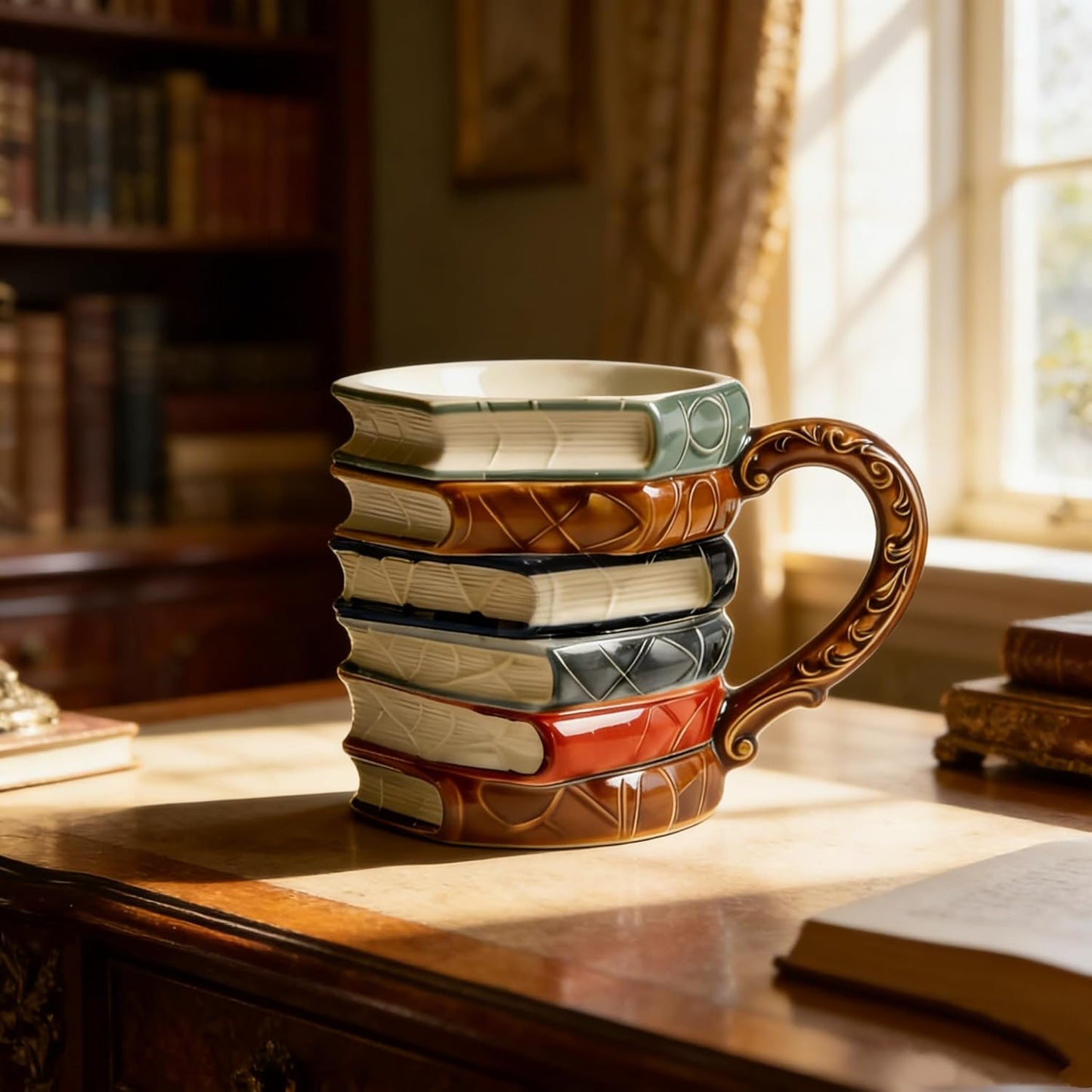 Taza de café pintada a mano con mango decorado diseño multicolor