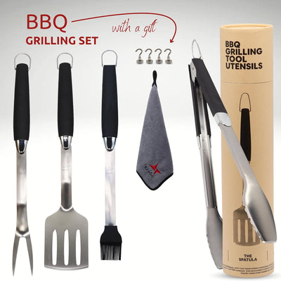 Juego parrilla acero inox asas largas agarre comodo