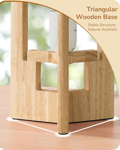 Lámpara de noche madera natural con sombra lino beige 13.5pulg