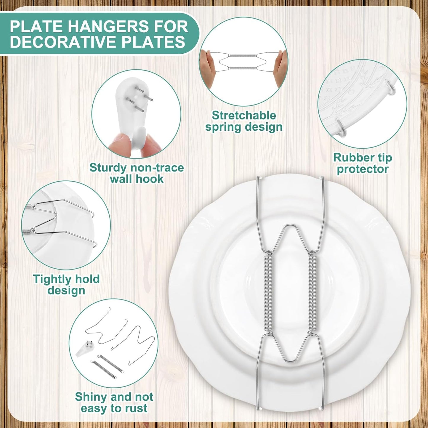 Ganchos para platos de pared de acero inoxidable plateado 12 piezas