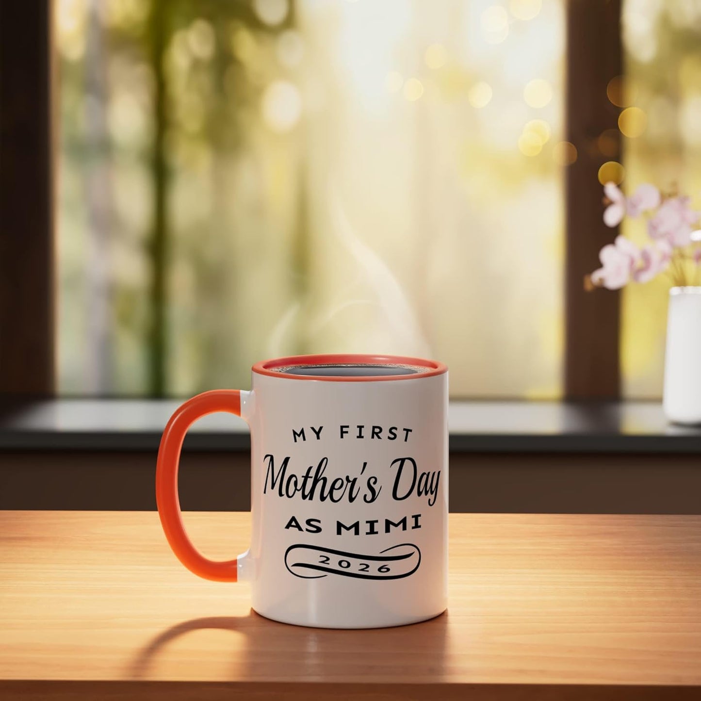 Taza cerámica Mi primer Día de la Madre como Mimi naranja/blanca