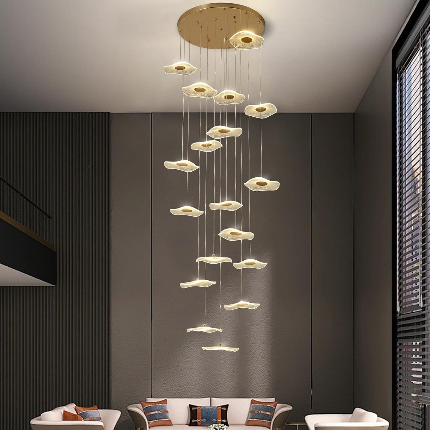 Candelabro LED dorado 18 luces colgantes vestíbulo