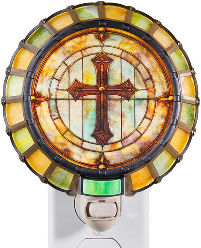 Luz nocturna mosaico cruz vidrio enchufable