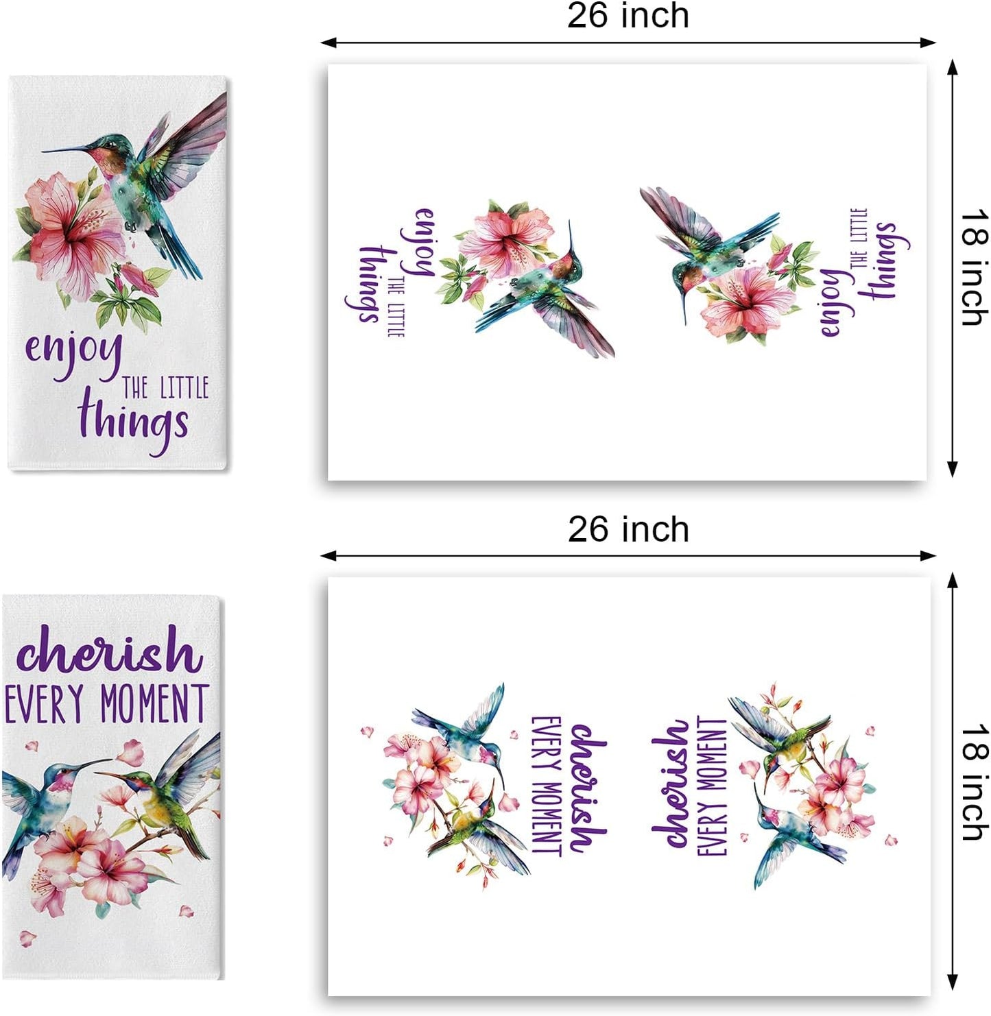 Juego de 2 paños de cocina florales colibrí primavera verano