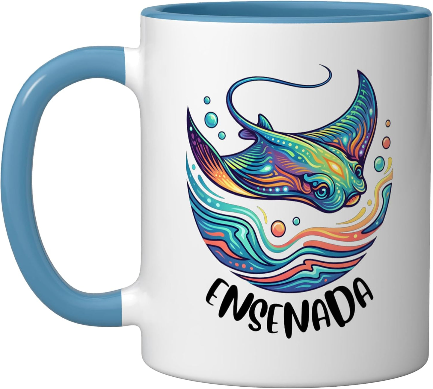 Taza cerámica Ensenada México azul/blanco