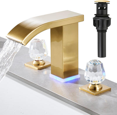 Grifo baño oro cepillado 3 agujeros cascada moderno