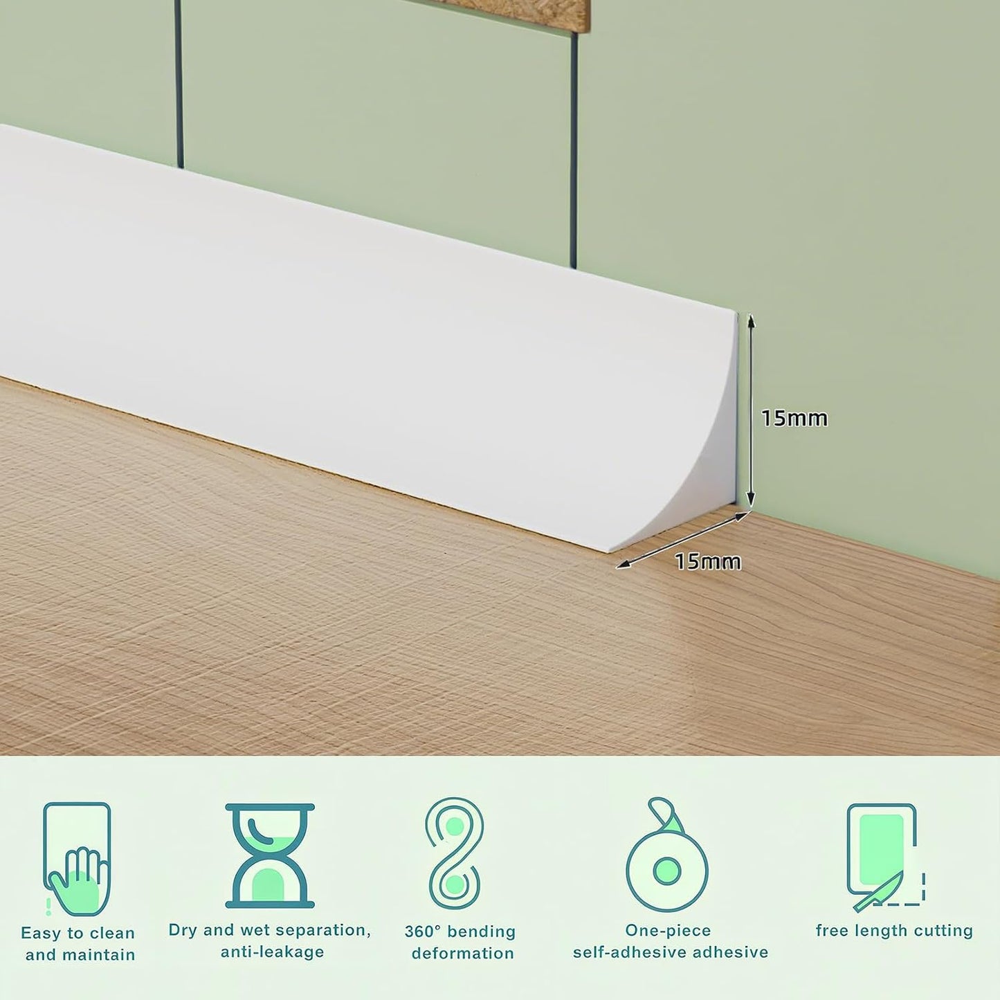 Moldura esquina autoadhesiva flexible 354pulg para piso pared
