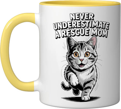 Taza Cerámica Gato Rescate Mamá Gata Amarillo Blanco