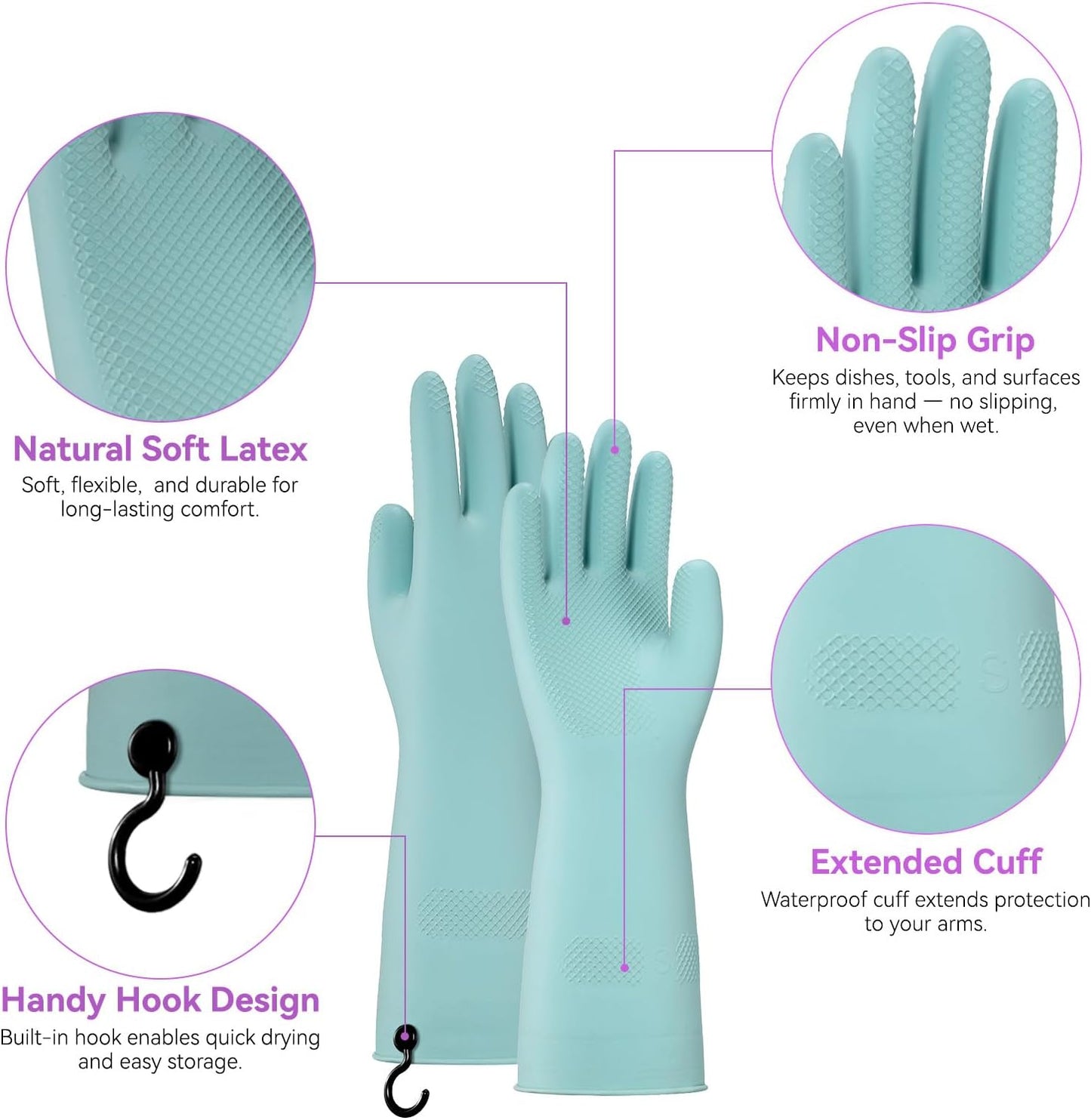 Guantes goma para lavar platos con ganchos talla M