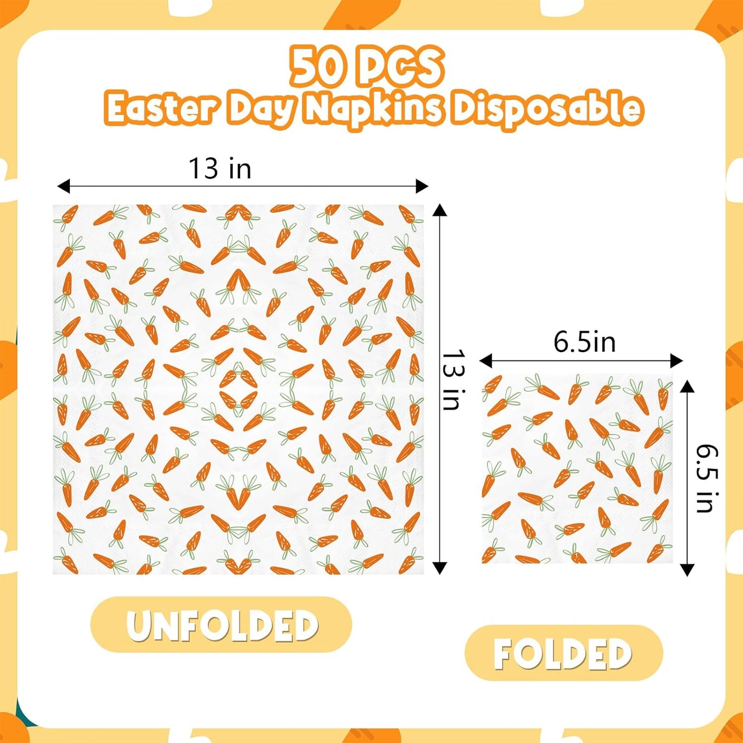 Servilletas de Pascua de papel con zanahoria y diseño de primavera