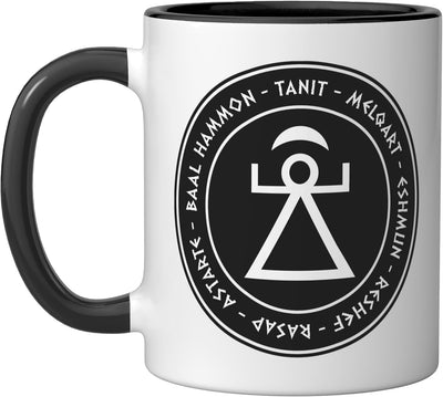 Taza cerámica dioses púnicos de Cartago y Fenicia negra/blanca