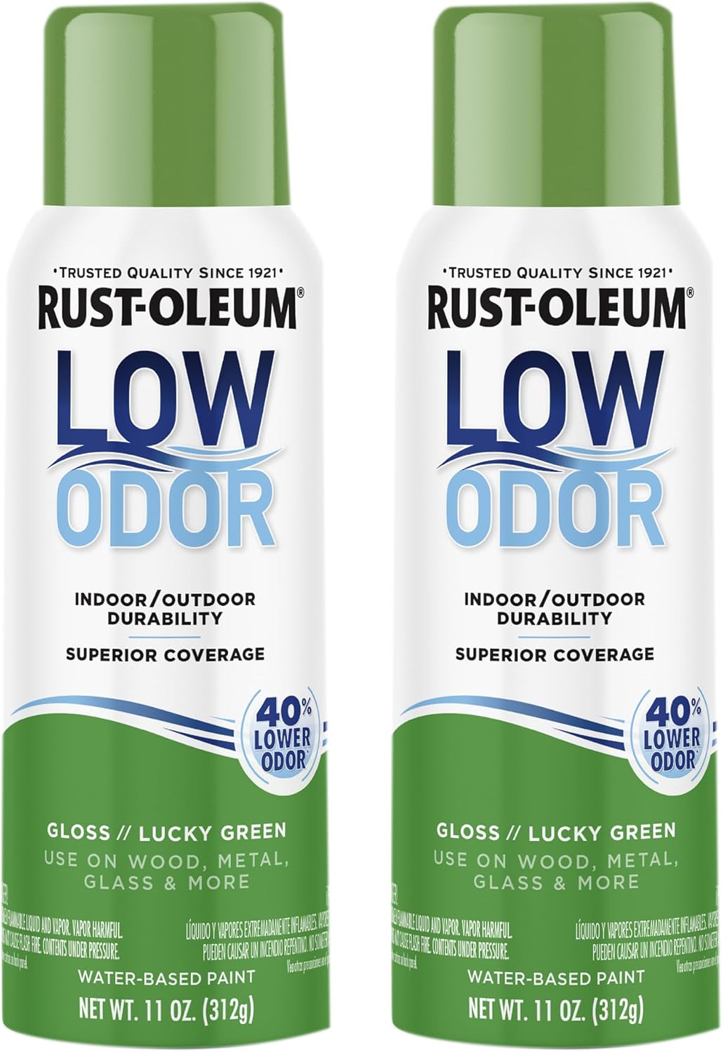 Pintura aerosol bajo olor 11oz verde brillante pack 2