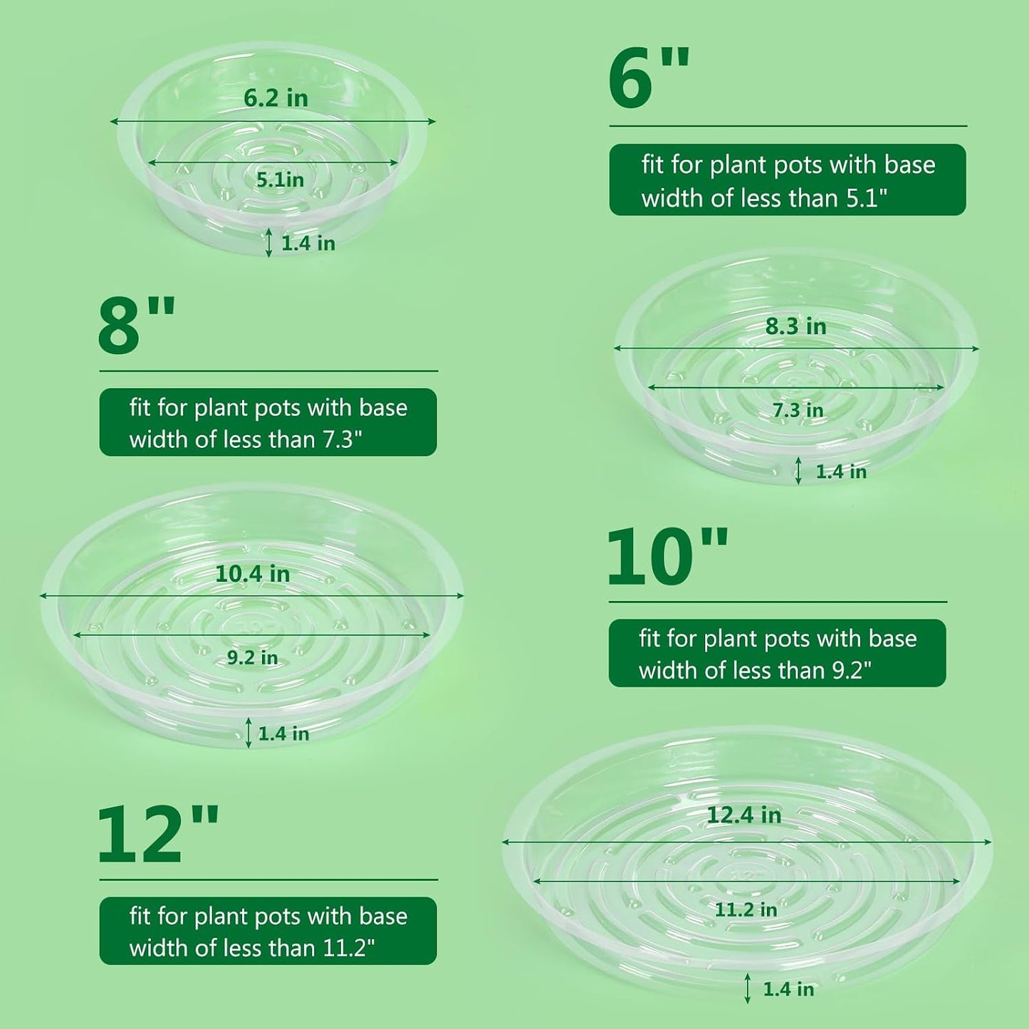Set 40 Platillos Plástico Transparente 6-12pulg Bandejas Macetas