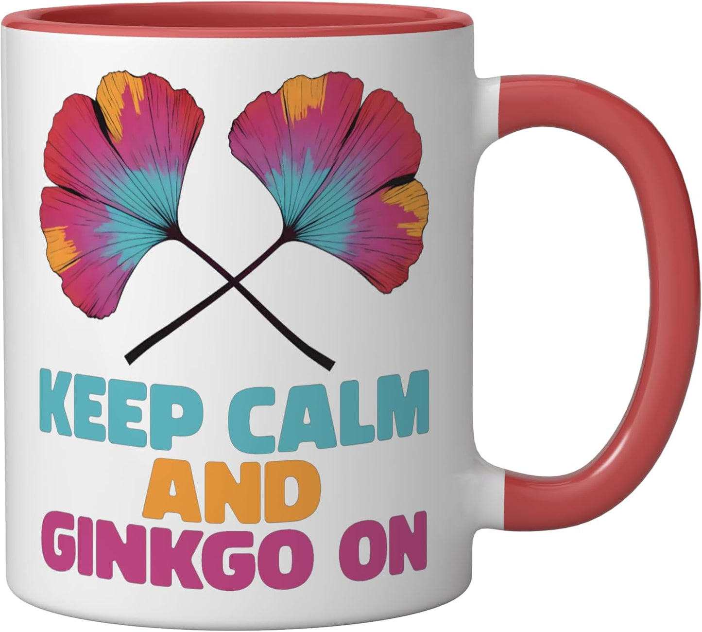 Taza Cerámica Keep Calm y Ginkgo Roja/Blanca