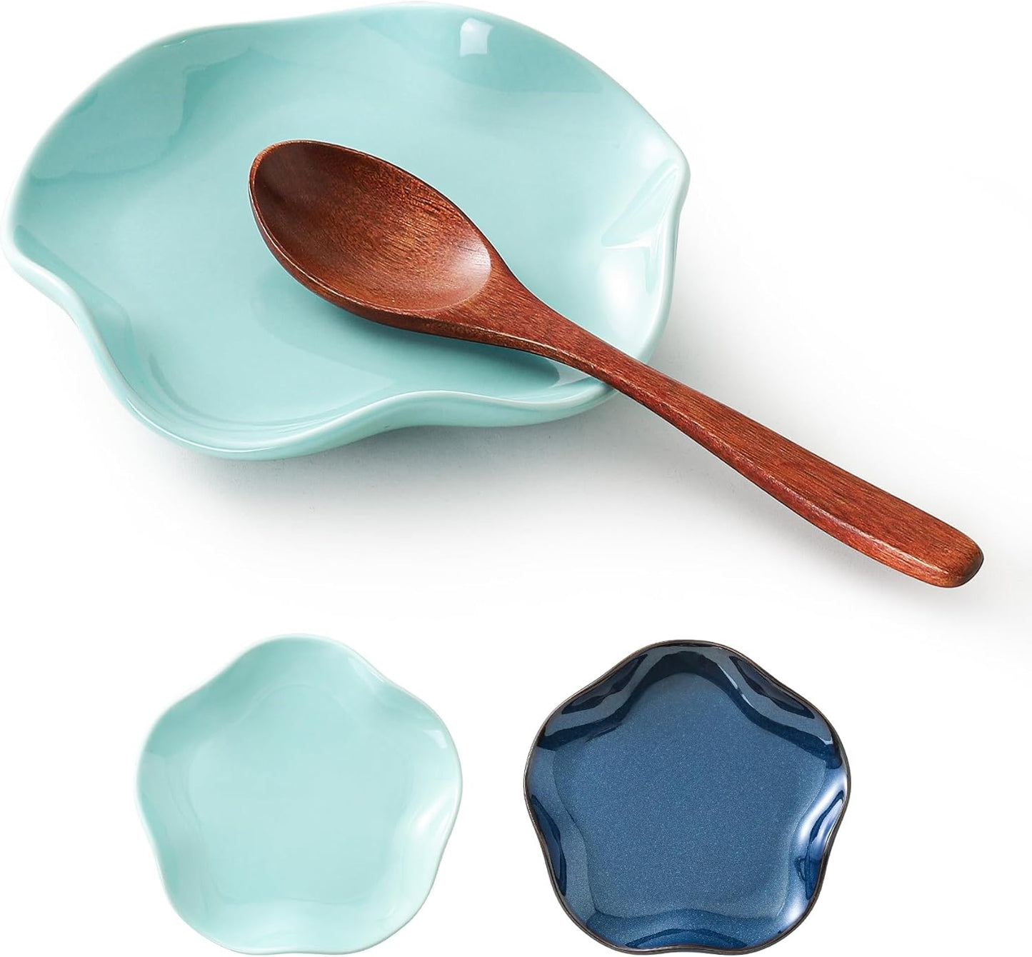 Soporte para cuchara de cerámica en forma de flor turquesa