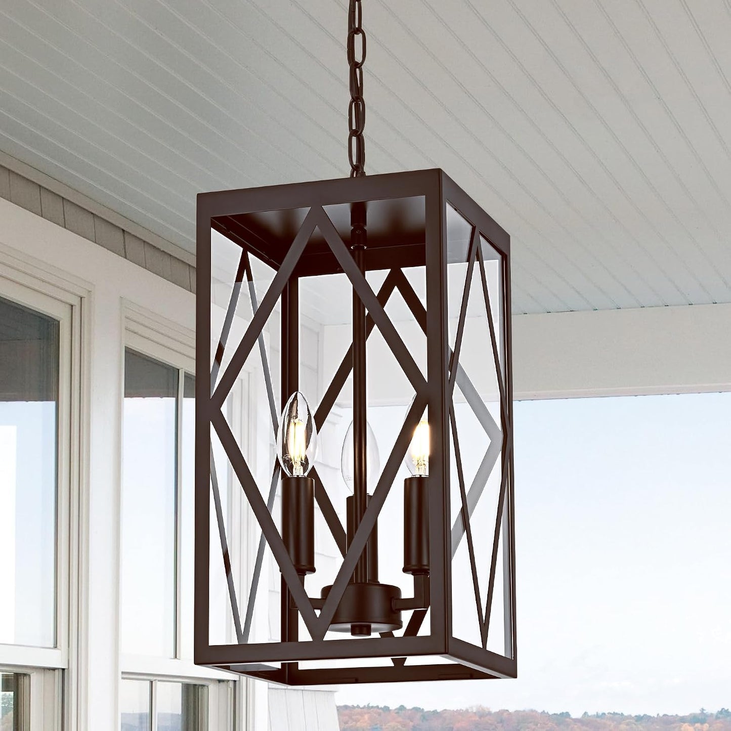 Lámpara colgante exterior 3 luces estilo granja bronce 15.7pulg