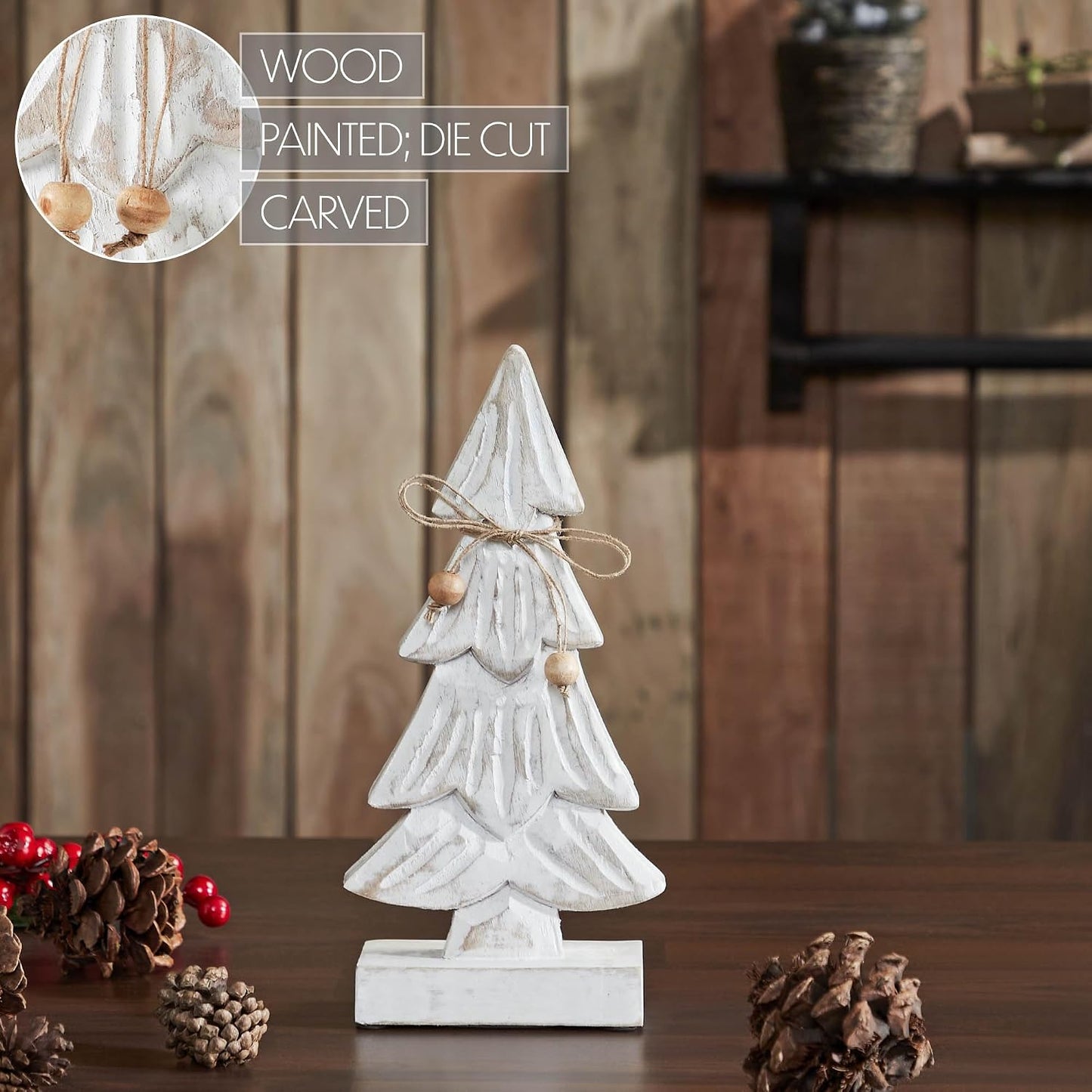 Árbol nevado madera blanca 10.25x4.75x2.25